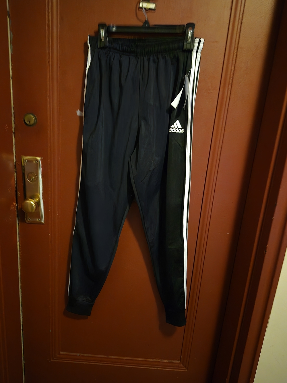 Adidas Boy'' Black Track Pants with Three White Stripes Elastic Waistband Size M - Picture 6 of 13